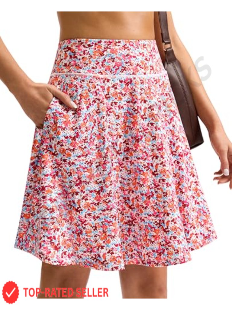 High Waisted Knee Length Skort With Pockets Pleated Athletic Golf Tennis